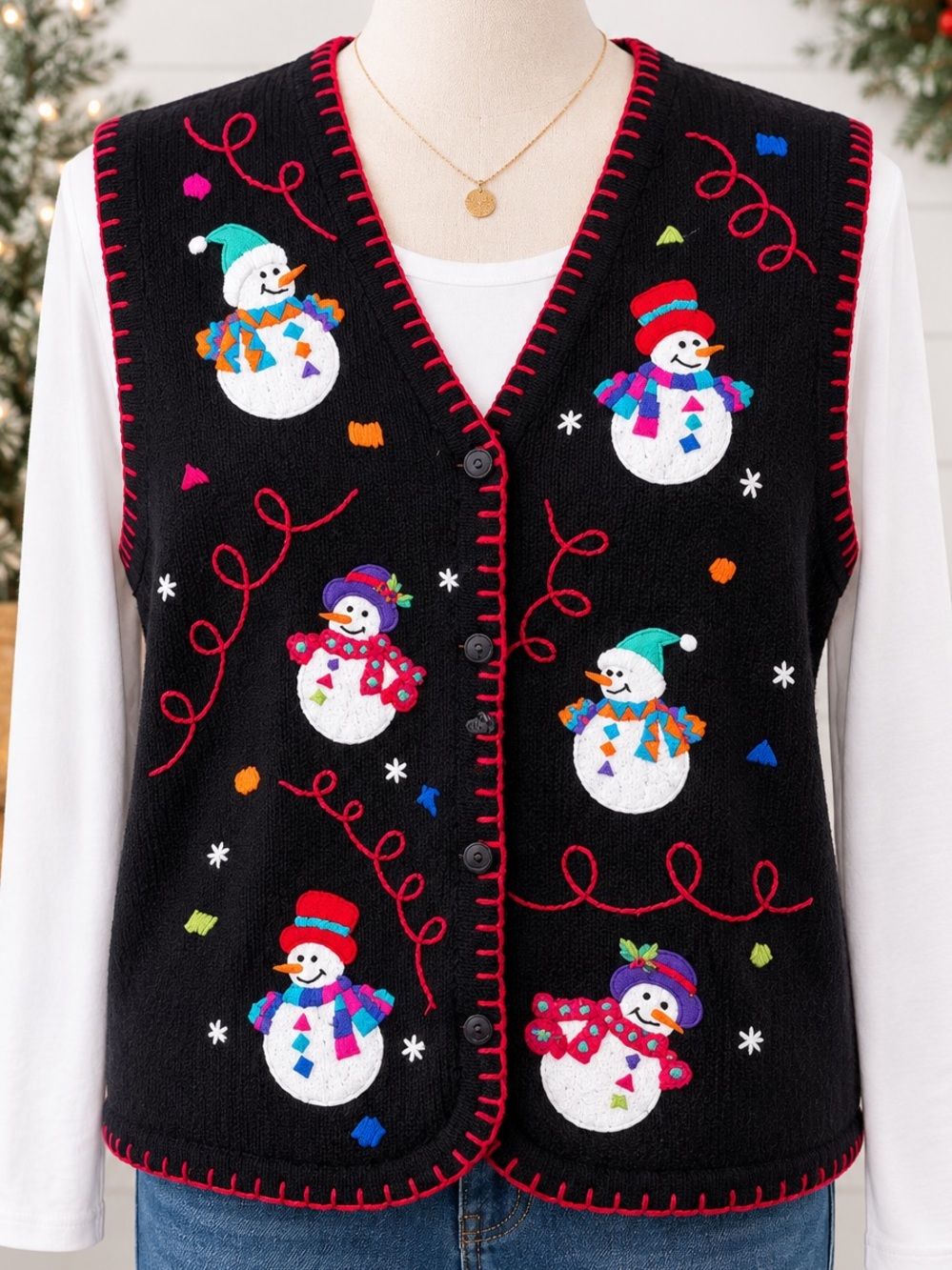 Vintage Studio Collection Snowman Christmas Sweater Vest Women’s 2X Festive